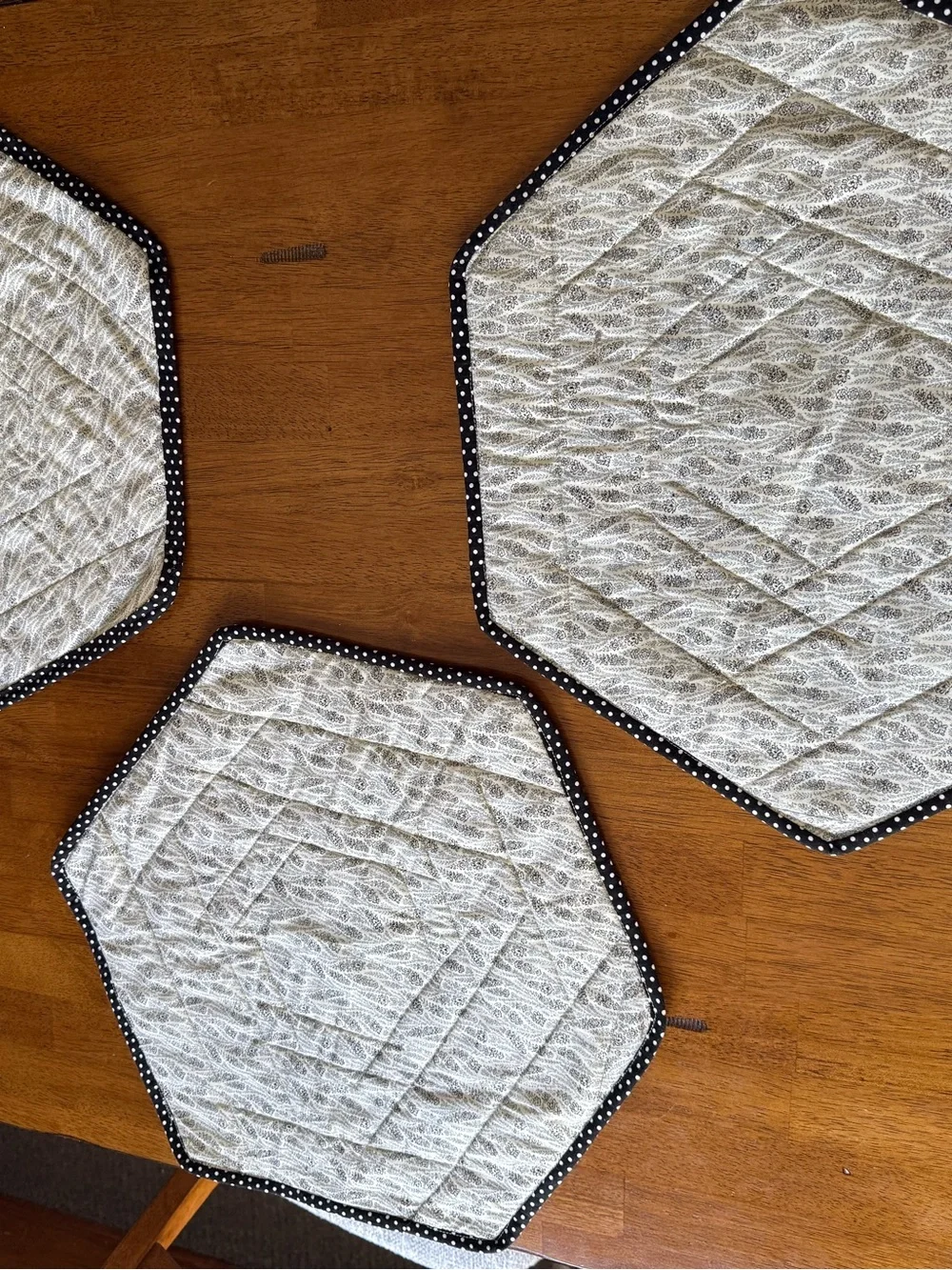 Vintage black white Quilted Chicken Print fabric Table place Mats (set of 3)